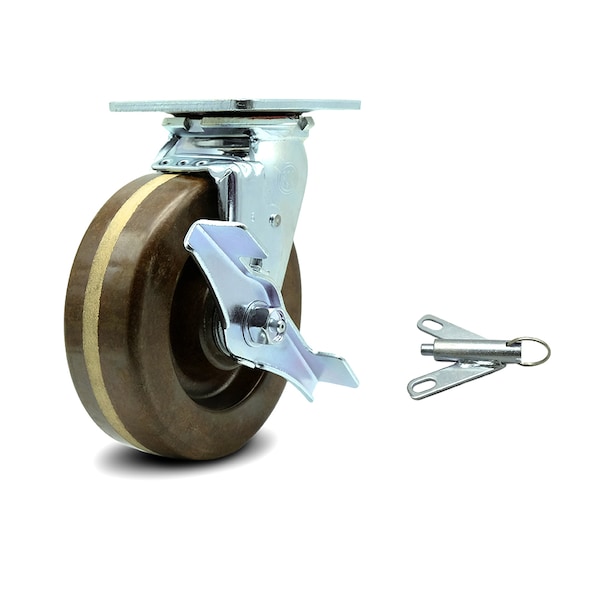 6 Inch High Temp Phenolic Caster with Roller Bearing and Brake/Swivel Lock SCC